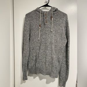 Ocean Current mens small hooded sweater 3/4 button down heathered grey